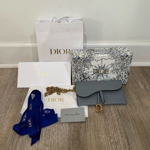 Dior Long Saddle Wallet on Chain Blue